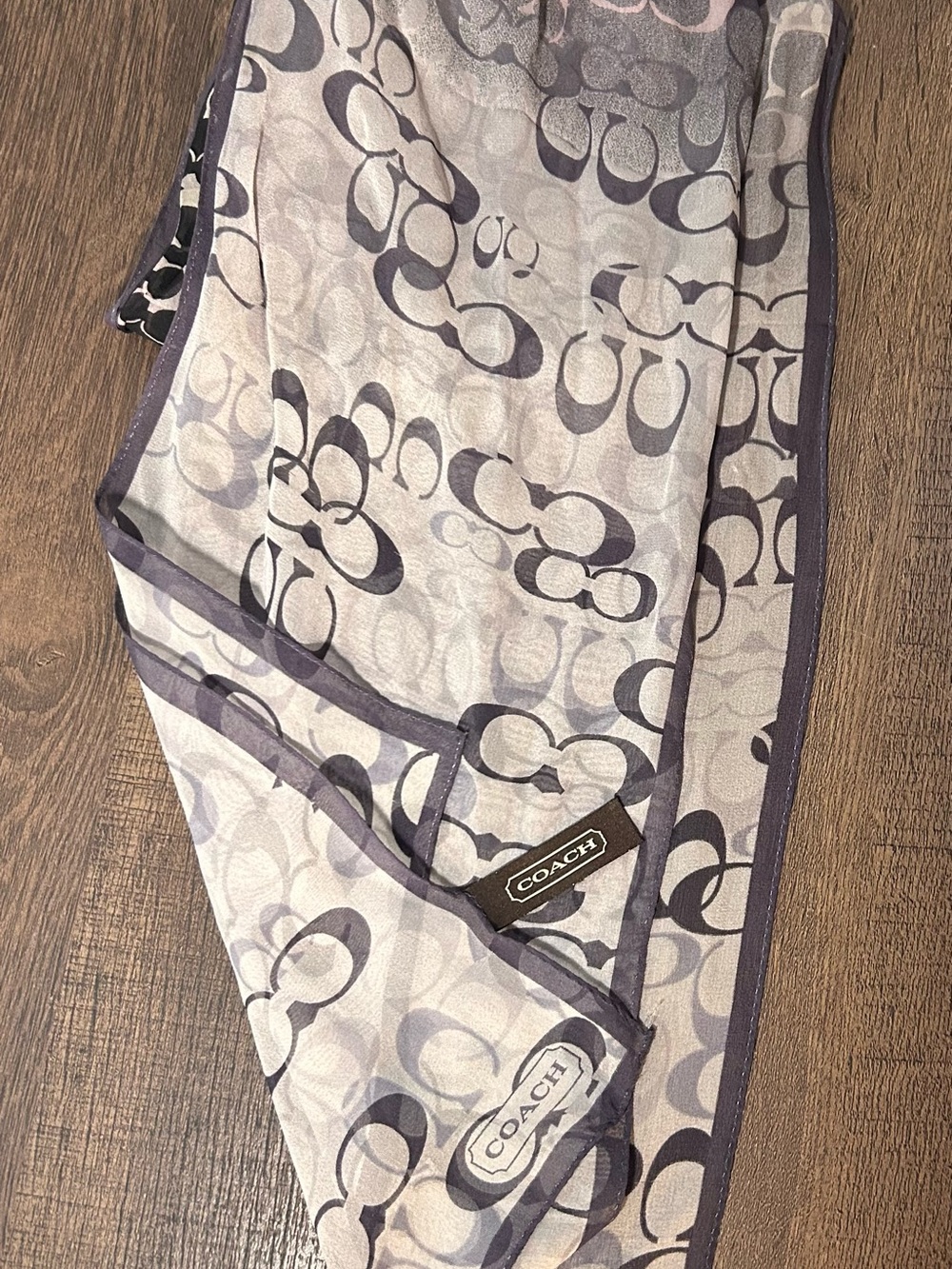 Coach Signature Silk Scarf in Gray and Charcoal